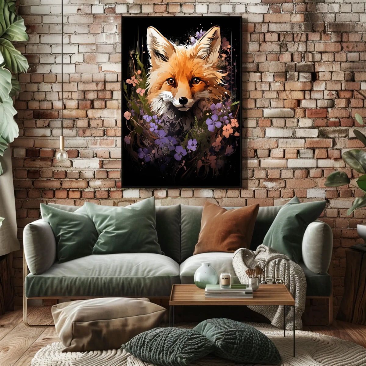 Fox Portrait with Vibrant Floral Surroundings