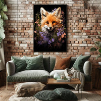 Fox Portrait with Vibrant Floral Surroundings