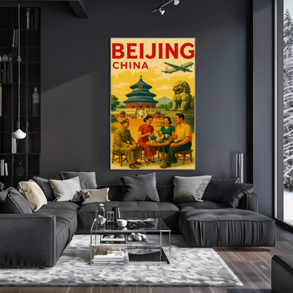 Beijing China Temple Street Scene Travel Poster