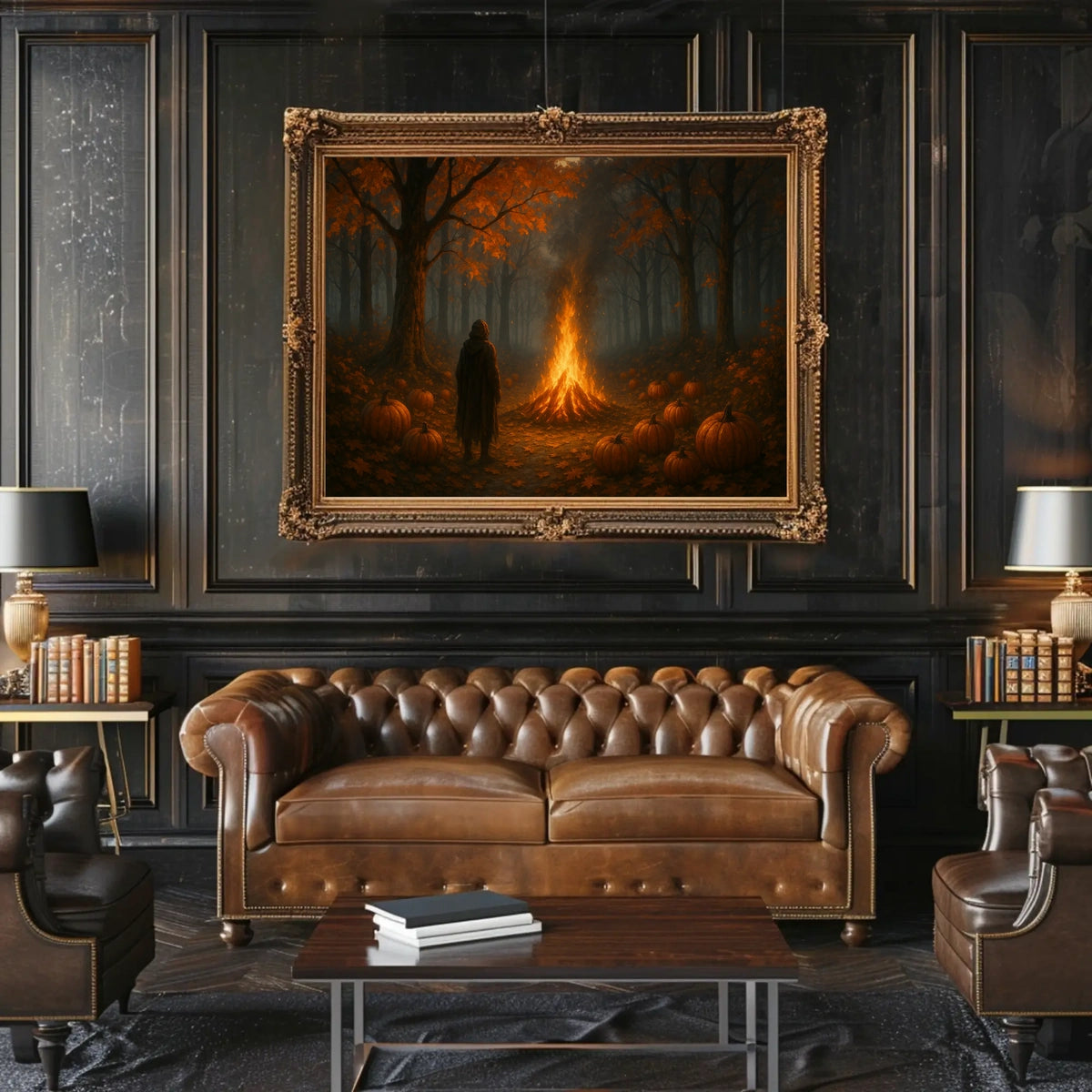 Autumn Bonfire Woods Watercolor Cozy Poster