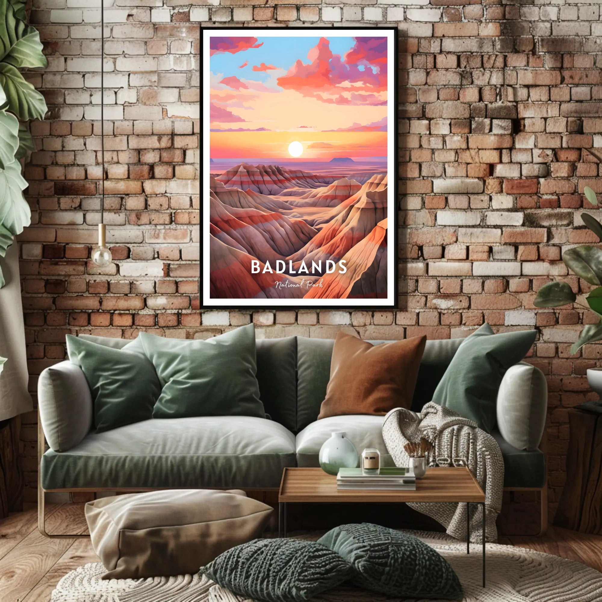 Badlands Sunset Travel Poster Vintage National Park