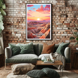 Badlands Sunset Travel Poster Vintage National Park