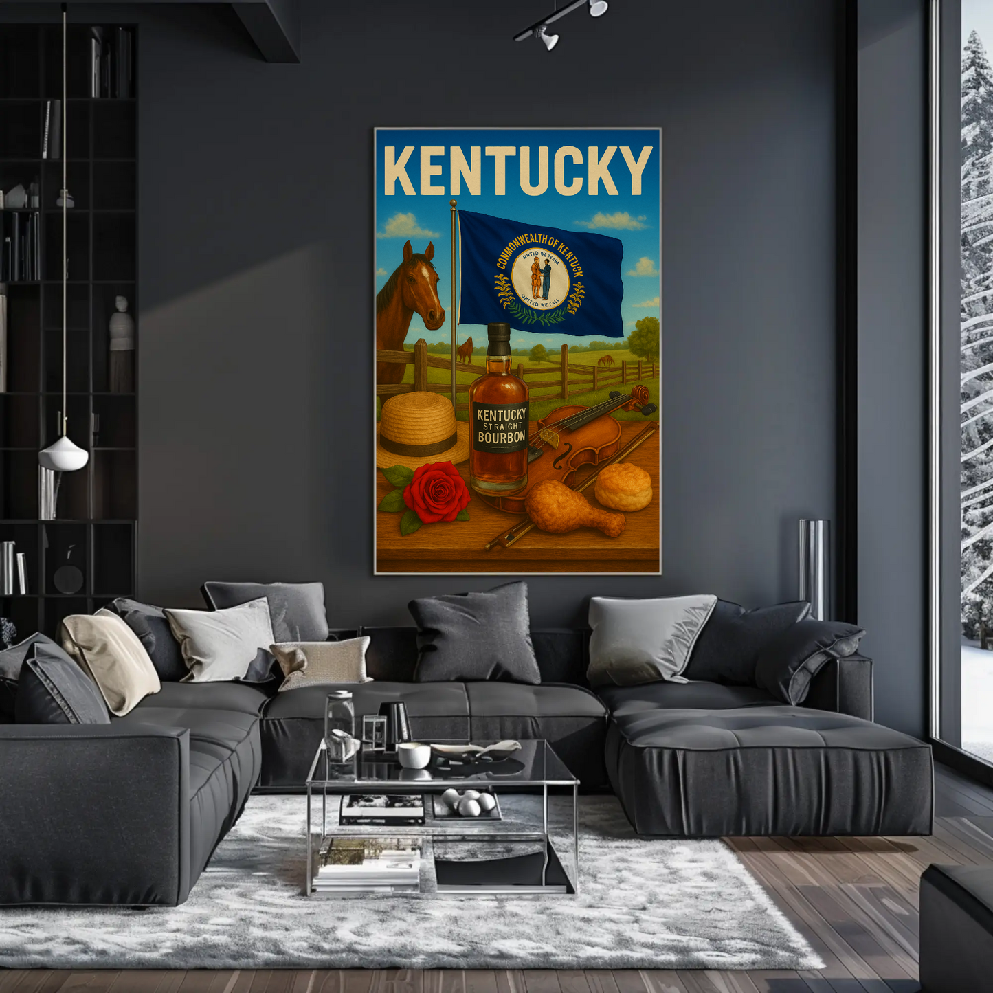 Kentucky Bourbon Violin Horse Farm Hat Food Travel Poster