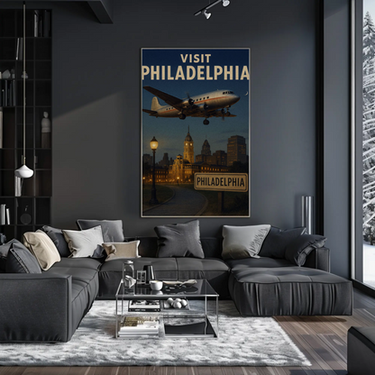 Visit Philadelphia Skyline Night Flight Travel Poster