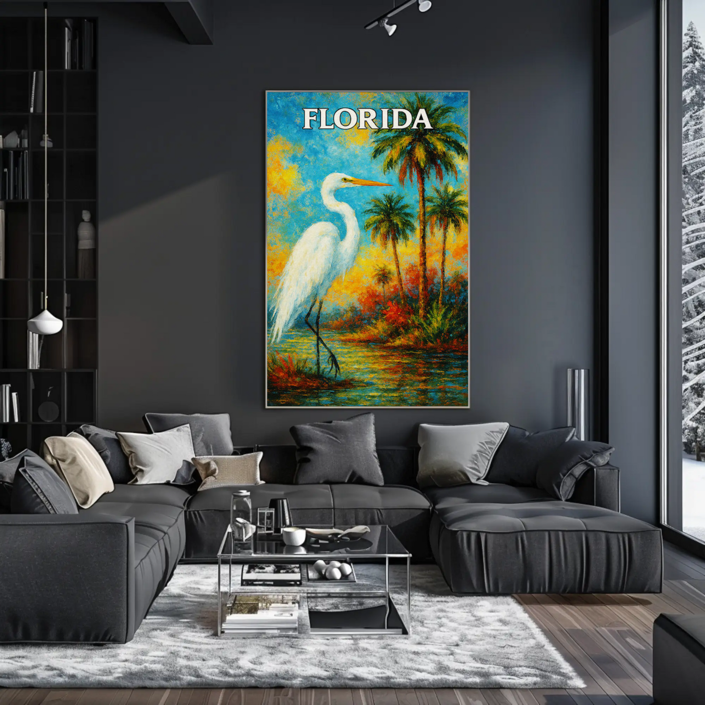 Florida Heron Tropical Lake Palms Poster