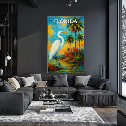 Florida Heron Tropical Lake Palms Poster