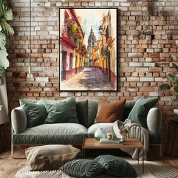 Spain Seville Old Town Cathedral Street Scene Poster