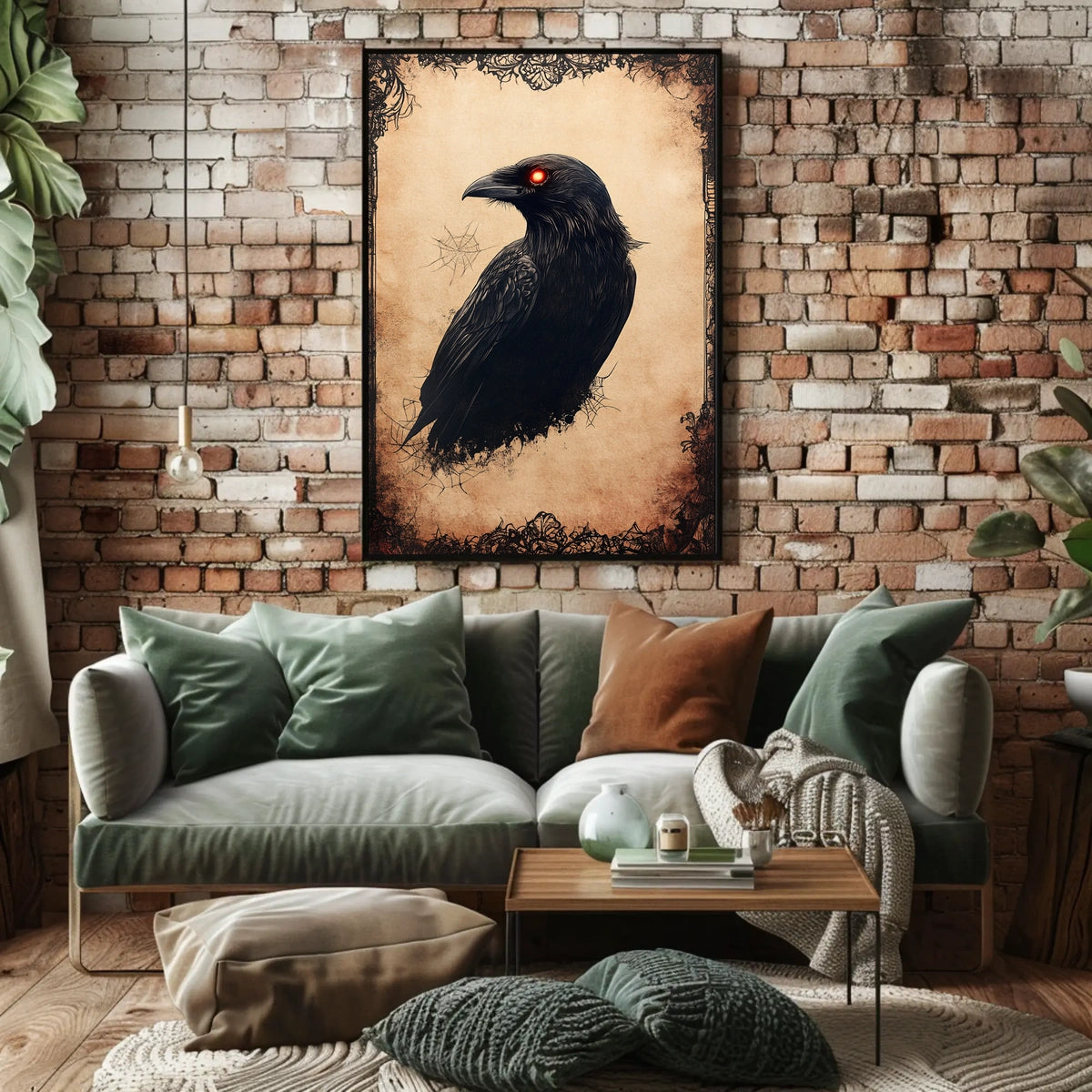 Gothic Raven Illustration with Dark Floral Design Animal Poster