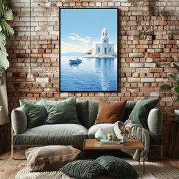 Serene Greek Coastal Scene Minimalist Travel Poster