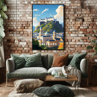 Salzburg Fortress Scenic Print Travel Poster