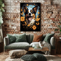 Joyful Dog and Flowers Nature Art Poster