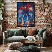 Gateway Arch St Louis Fireworks Night Cityscape Poster