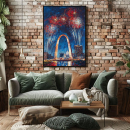 Gateway Arch St Louis Fireworks Night Cityscape Poster