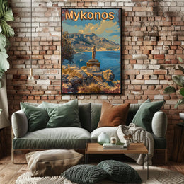 Scenic Mykonos Vintage Travel Art Poster