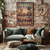 San Diego Skyline Art Deco Vintage Travel Collectors Poster