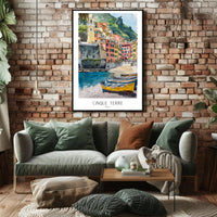 Cinque Terre Watercolor Coastal Scene Travel Poster PosterGoat