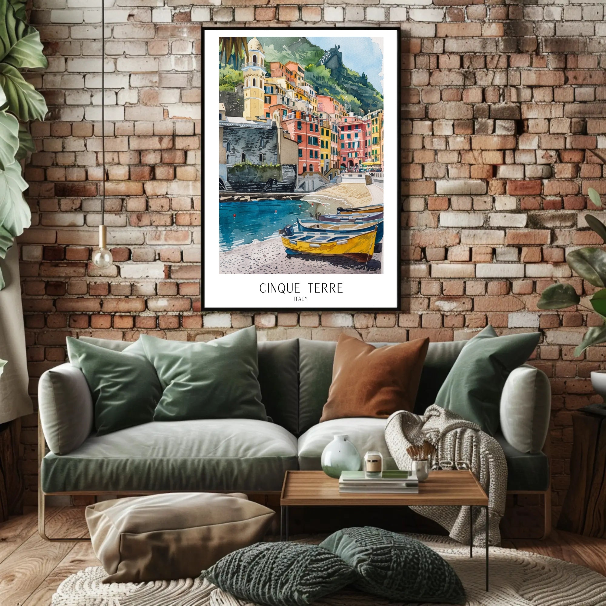 Cinque Terre Watercolor Coastal Scene Travel Poster PosterGoat