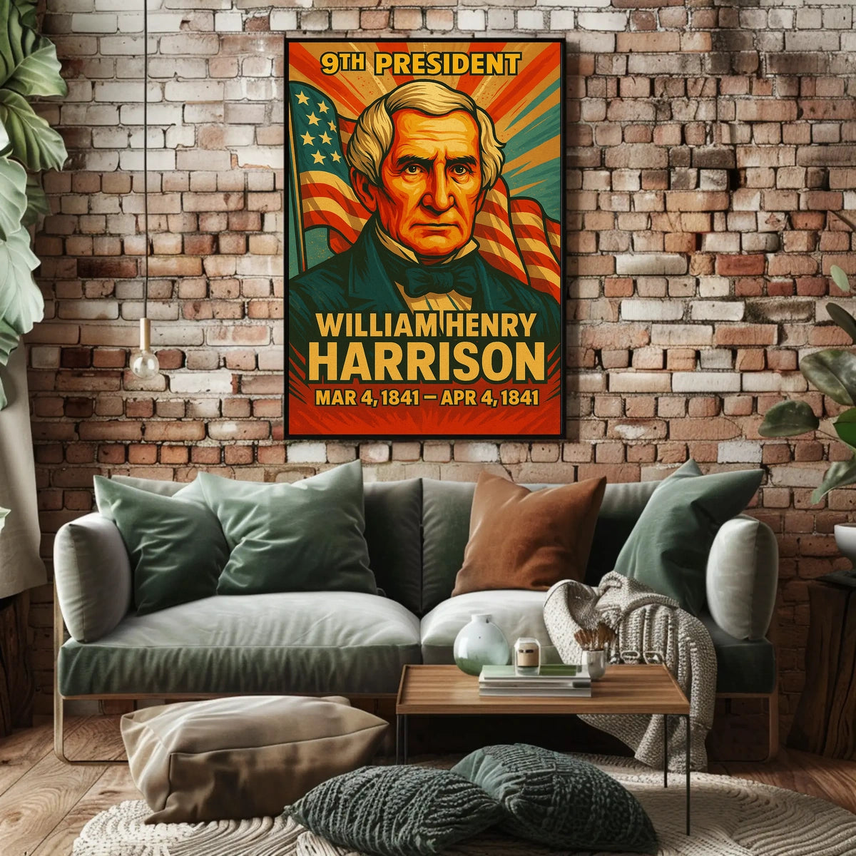 William Henry Harrison 9th President of the United States Colorful Comic Book Style Poster