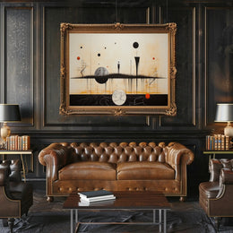 Surrealist Minimalist Scene with Celestial Bodies: Artistic Poster