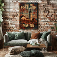 Nostalgic Maine Lighthouse Vintage Illustration Poster