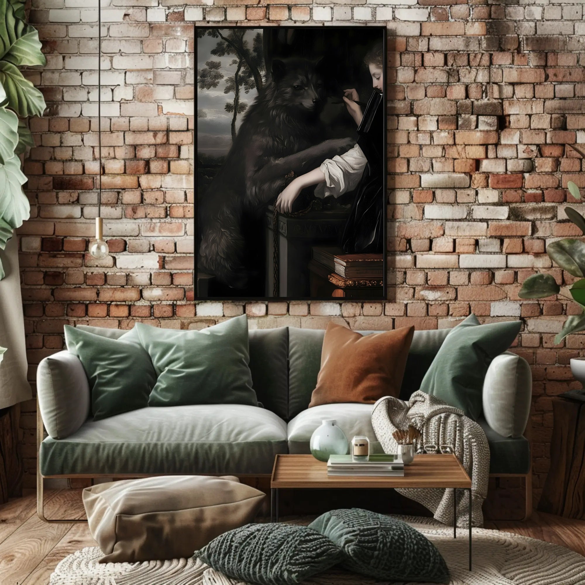 Lady and Wolf in Ornate Library Fantasy or Mythology Poster PosterGoat