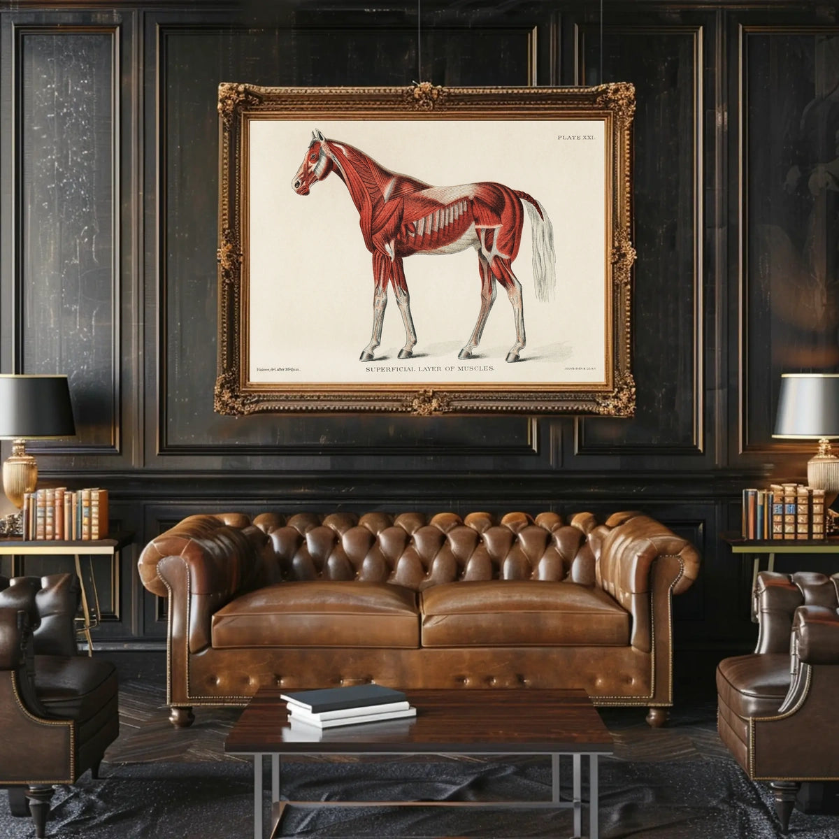 Equine Muscle Anatomy Vintage Educational Poster