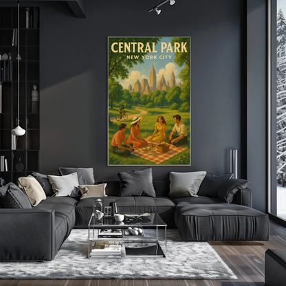 Central Park New York City Picnic Scene Vintage Poster