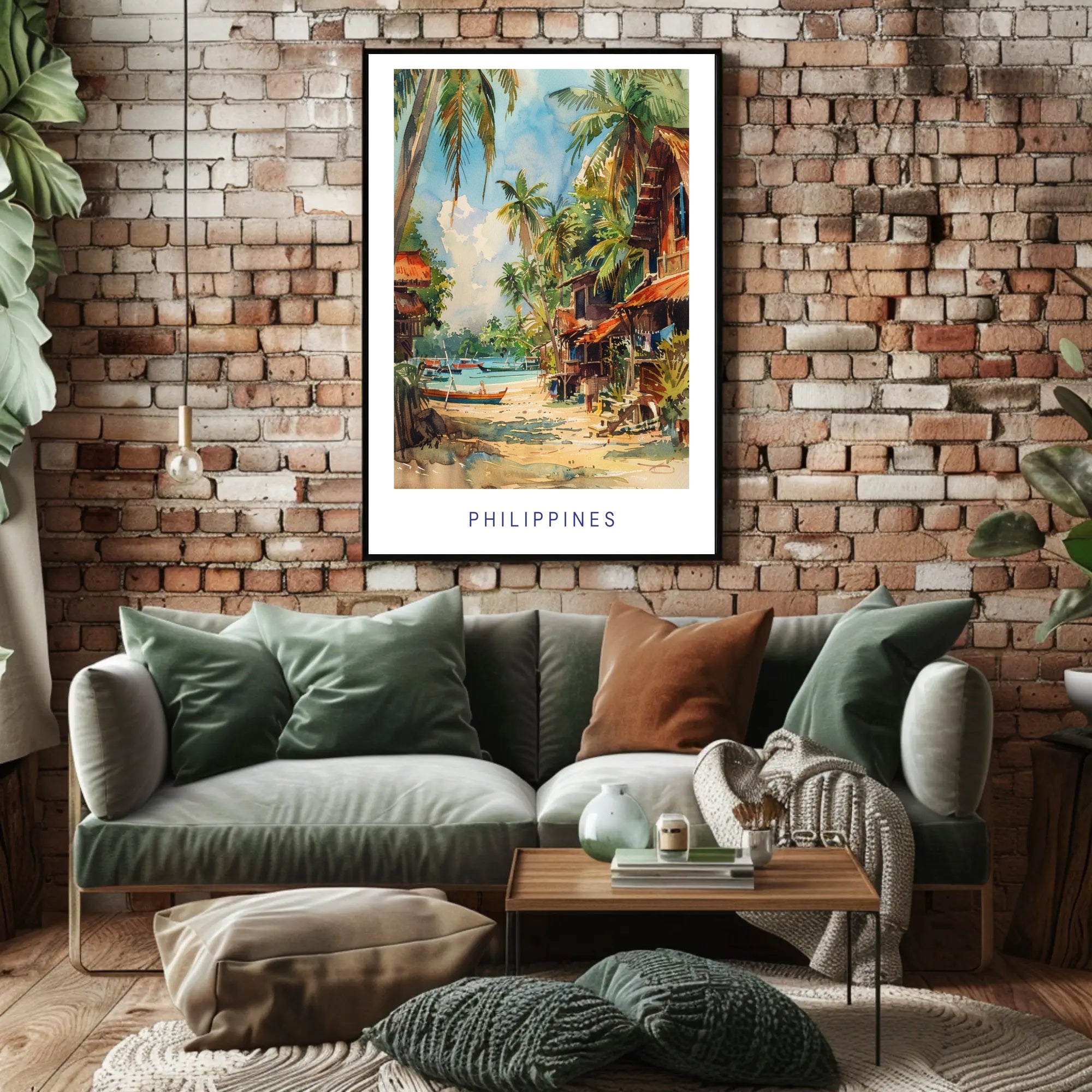 Tropical Coastal Serenity in Watercolor Travel Poster PosterGoat