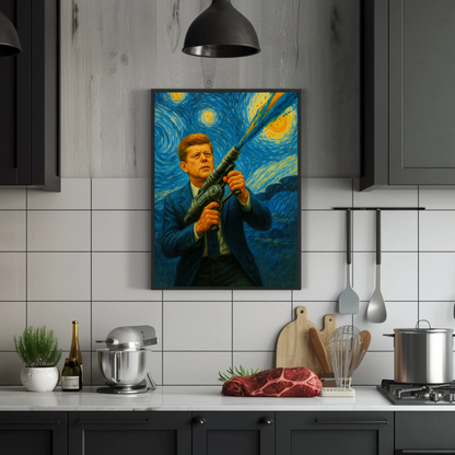 JFK Paints Starry Sky Vintage Travel Poster Remix John F. Kennedy