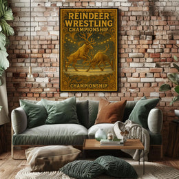 Reindeer Wrestling Vintage Fantasy Mythology Poster
