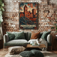 Parkersburg WV Scenic Vintage River Town Collectors Poster