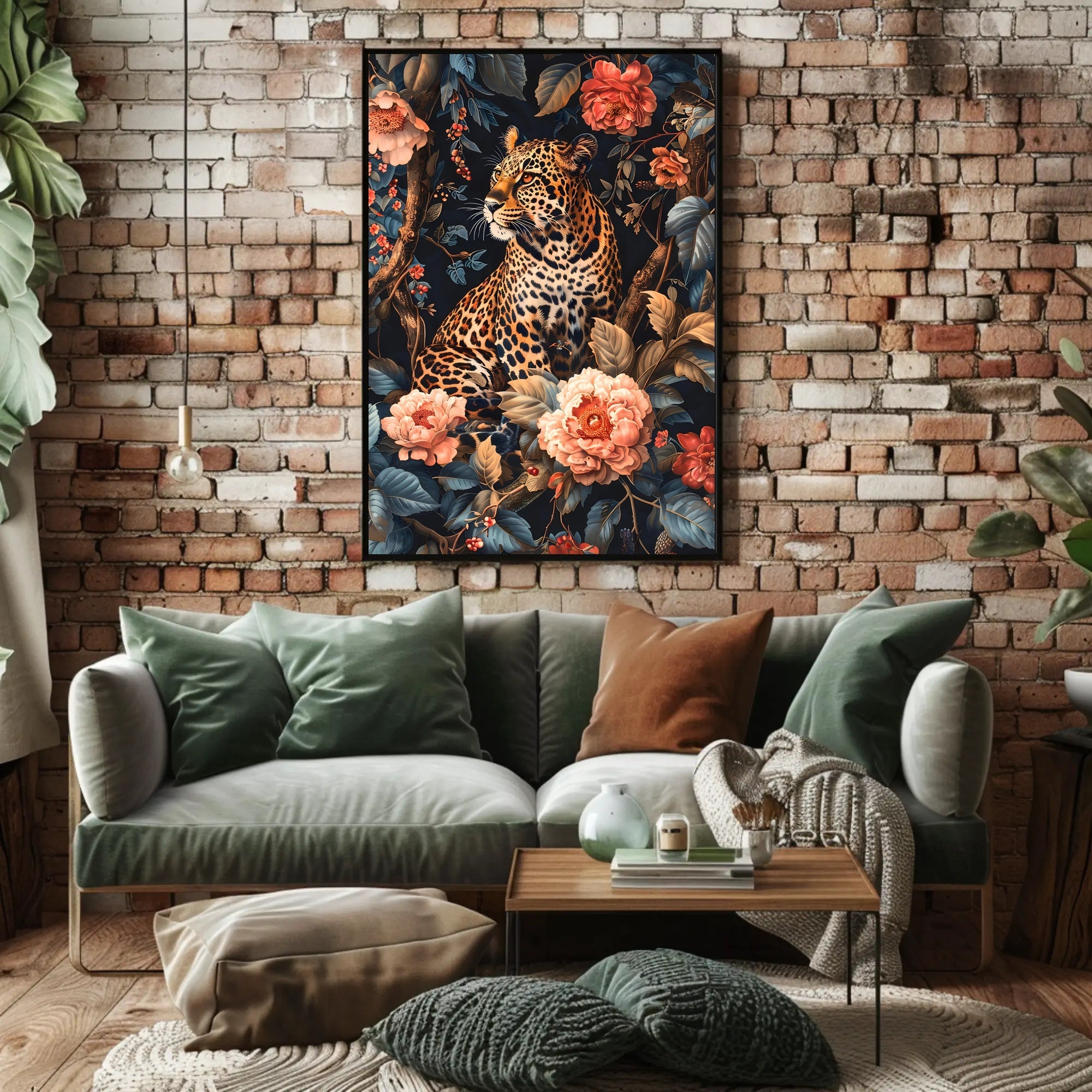 Majestic Leopard Floral Wall Art Print