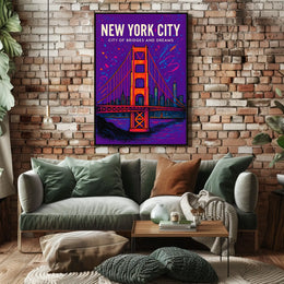 New York City Skyline Vibrant Bridge Poster Art