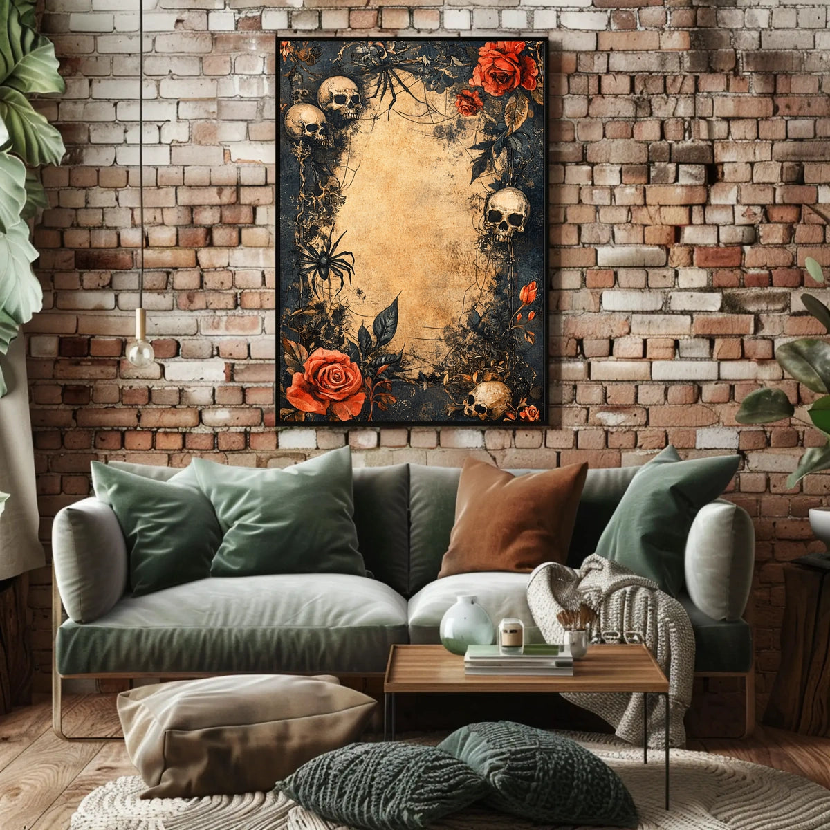 Macabre Roses and Skulls Gothic Artistic Theme Poster