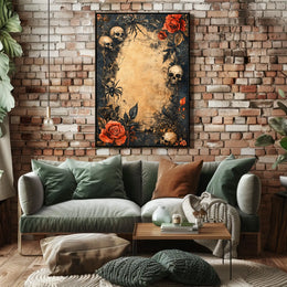 Macabre Roses and Skulls Gothic Artistic Theme Poster