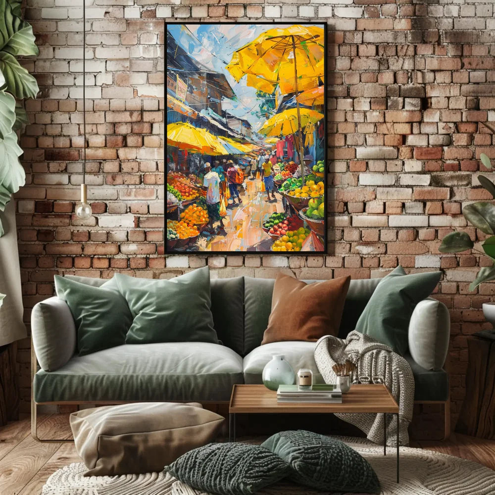 Vibrant Urban Marketplace Scene Impressionistic Art Poster