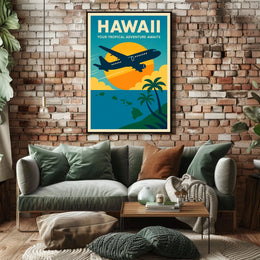 Hawaii Adventure Plane Vintage Travel Poster
