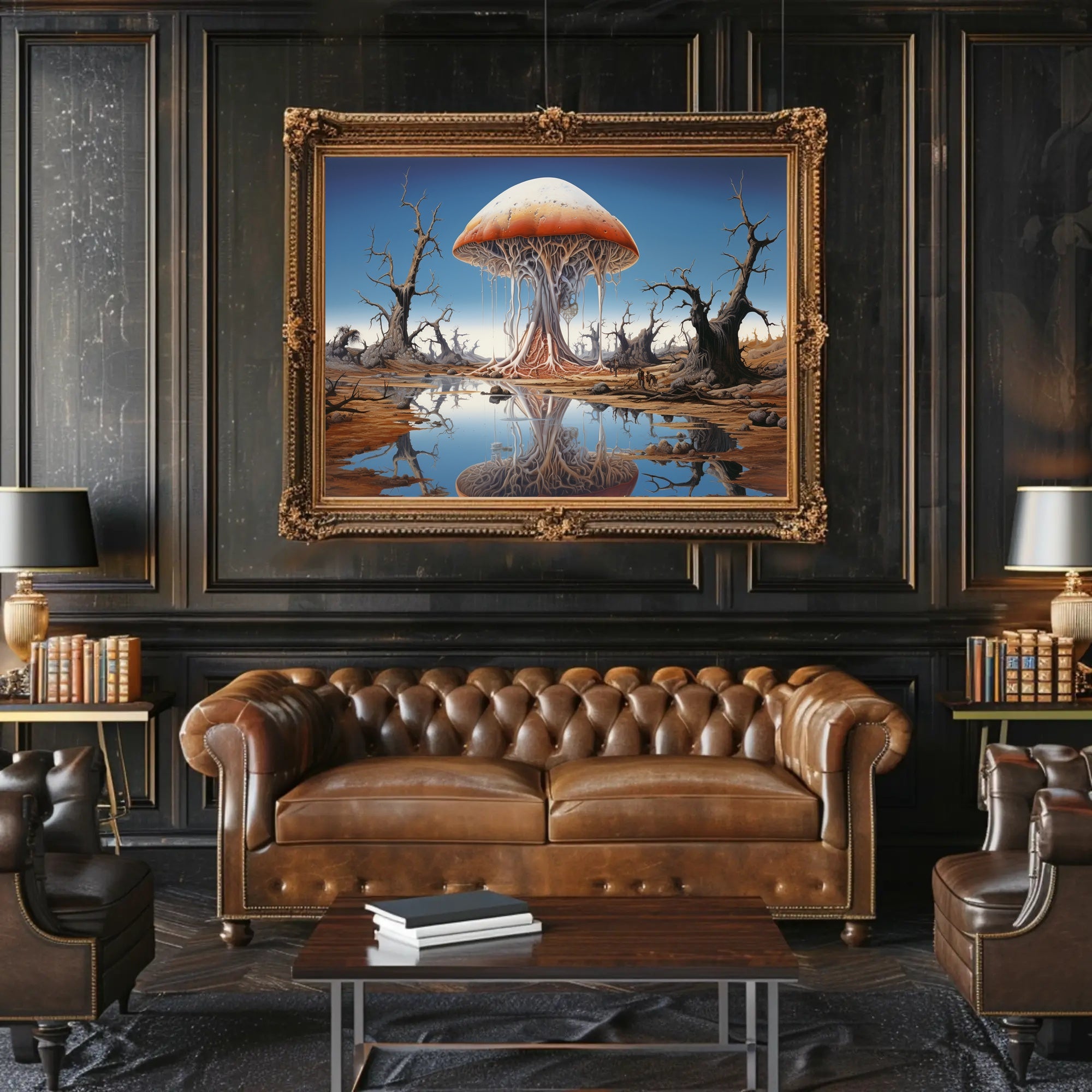 Surreal Mushroom Landscape in a Fantasy or Mythology Poster
