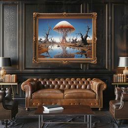 Surreal Mushroom Landscape in a Fantasy or Mythology Poster