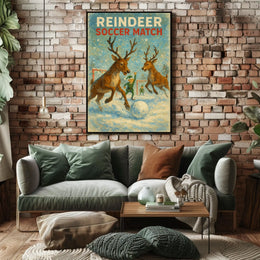 Reindeer Soccer Match: Whimsical Holiday Poster Art