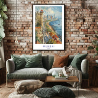 Mumbai Watercolor Coastal View Urban or Cityscape Poster PosterGoat