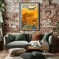 Vintage Athens Travel Poster: Parthenon and Jet Plane