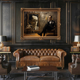 Introspective Vintage Scene in Dim Room Artistic Poster