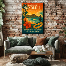 Honolulu Sunset Vintage Travel Poster Art