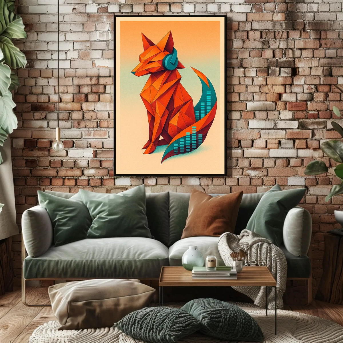 Geometric Fox With Headphones Poster