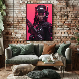 Cybernetic Warrior in Futuristic Sci-Fi Poster