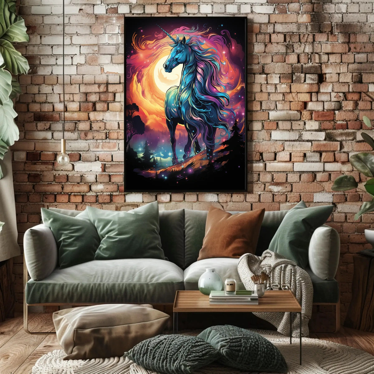 Majestic Unicorn in Mystical Cosmic Landscape Poster
