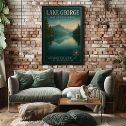 Lake George Adirondack Vista Poster Vintage Travel Wall Art