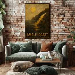 Amalfi Coast Poster Wall Art Coastal Sunset Scene Print