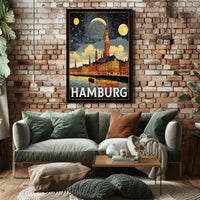 Hamburg A Nighttime Cityscape Poster